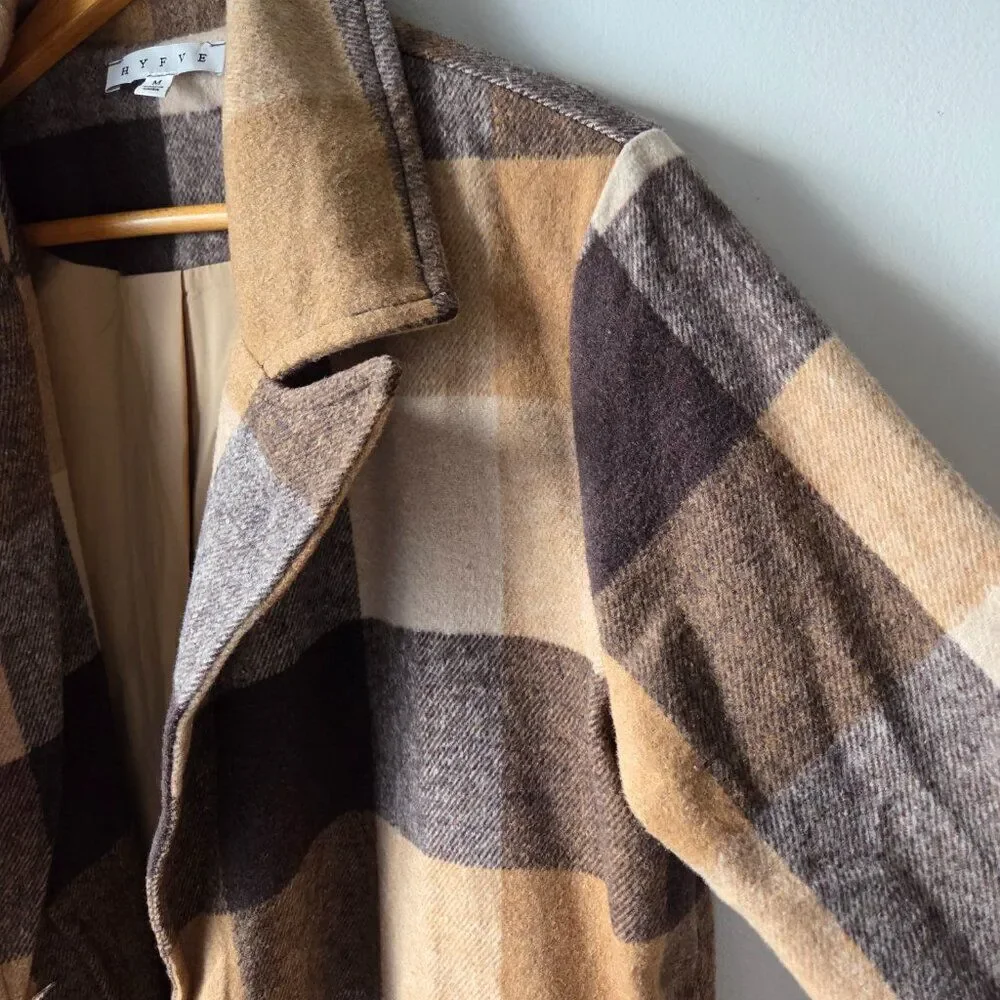 EUC HYFVE PLAID LONG LAPEL JACKET SIZE M